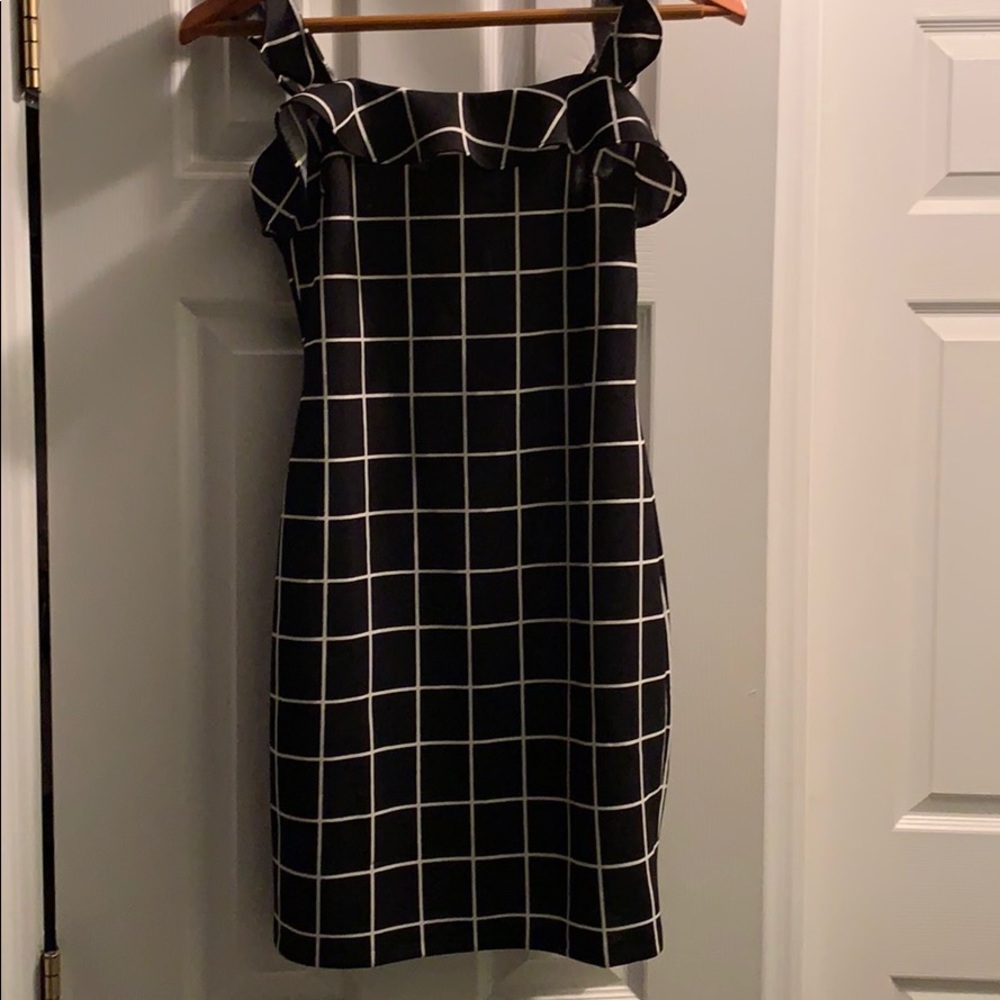 Aqua Geometric Print Black Dress NWT S